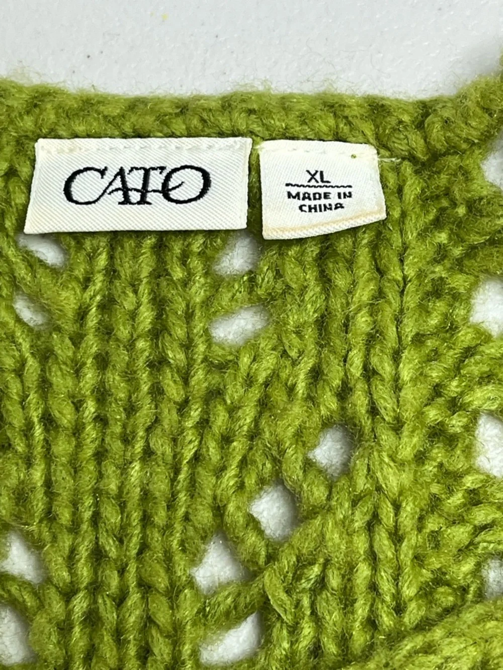Cato Lime Green Spring, Eyelet Knit Cardigan, XL - Picture 4 of 8